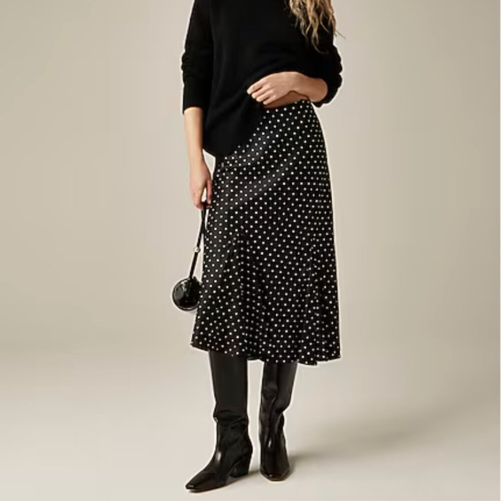 NEW NWT J.Crew Gwyneth flounce-hem slip skirt in dot print Sz M